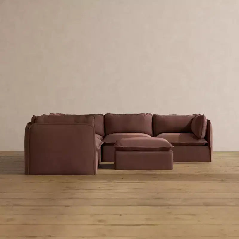 Anabei Modular Washable 5-Seater Corner Sofa Sectional + Ottoman | Memorix+ Seat & Contour Pillow