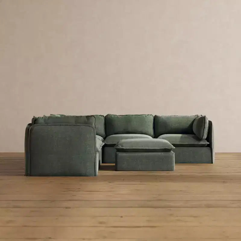 Anabei Modular Washable 5-Seater Corner Sofa Sectional + Ottoman | Memorix+ Seat & Contour Pillow
