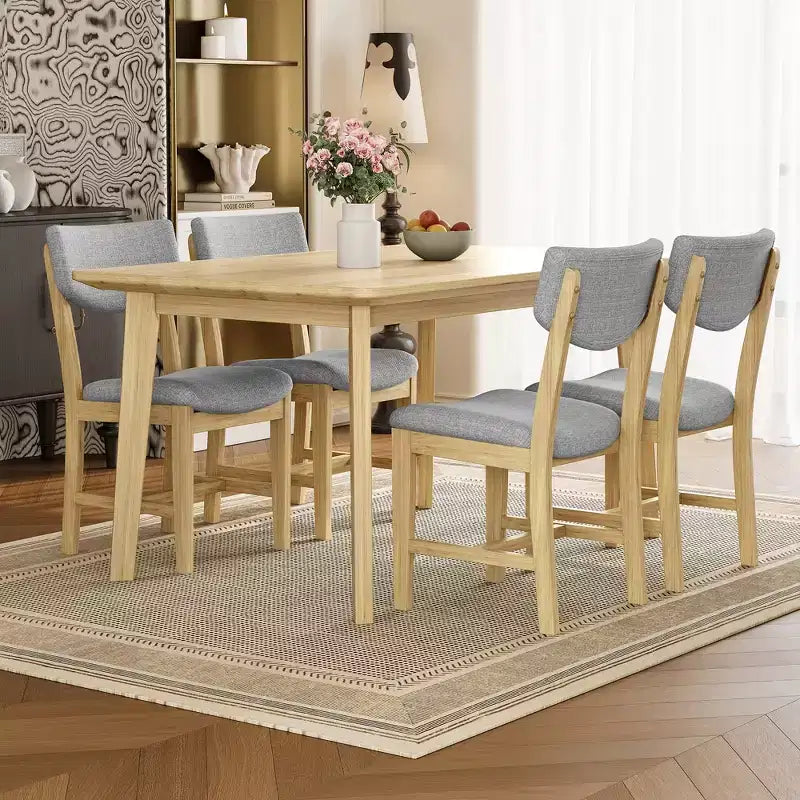 5-Piece Rustic Dining Set with Wood Table and 4 Upholstered Chairs in Espresso