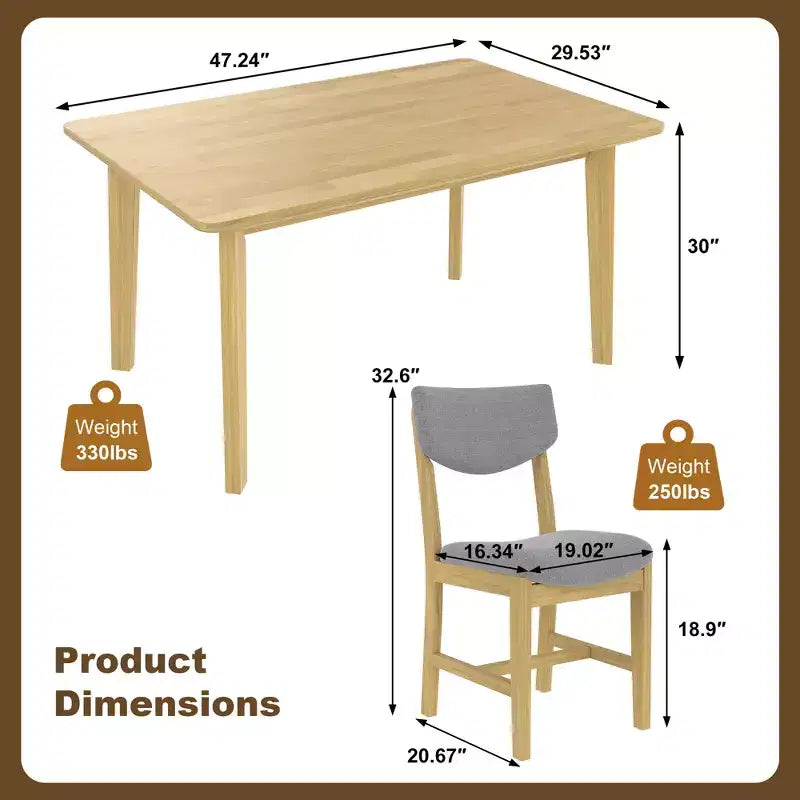 5-Piece Rustic Dining Set with Wood Table and 4 Upholstered Chairs in Espresso