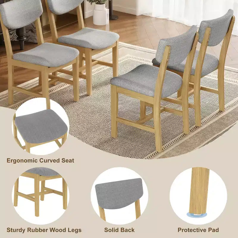 5-Piece Rustic Dining Set with Wood Table and 4 Upholstered Chairs in Espresso