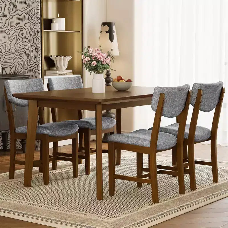 5-Piece Rustic Dining Set with Wood Table and 4 Upholstered Chairs in Espresso