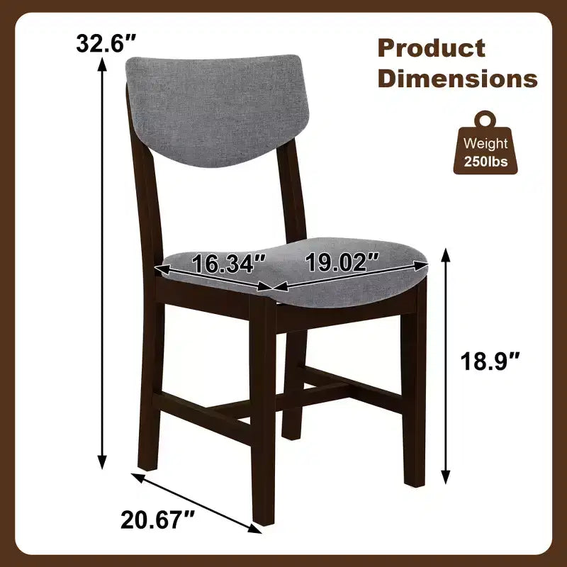 5-Piece Rustic Dining Set with Wood Table and 4 Upholstered Chairs in Espresso