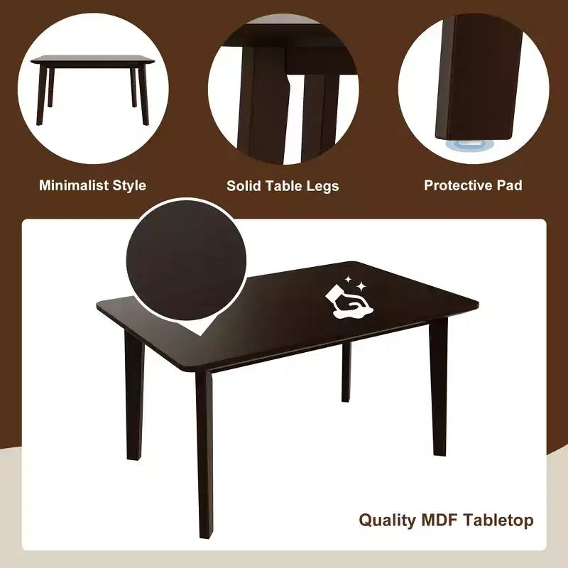 5-Piece Rustic Dining Set with Wood Table and 4 Upholstered Chairs in Espresso