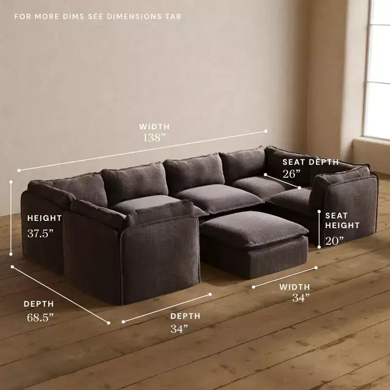 Anabei Modular Washable 6-Seater U-Sectional Sofa + Ottoman | Memorix+ Seat & Contour Pillow