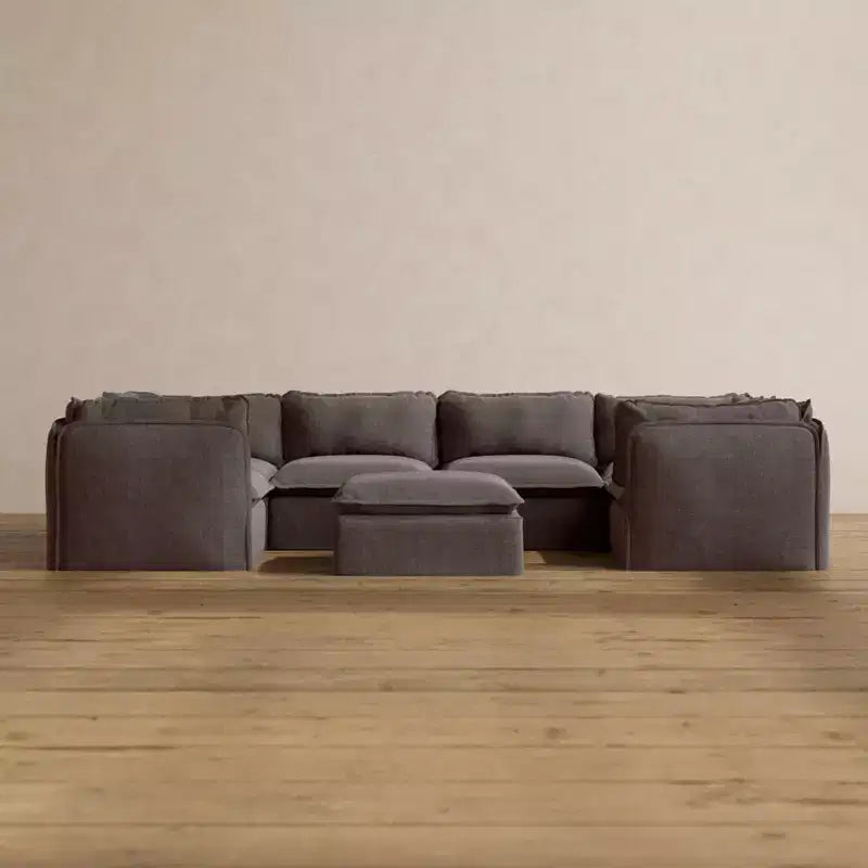 Anabei Modular Washable 6-Seater U-Sectional Sofa + Ottoman | Memorix+ Seat & Contour Pillow