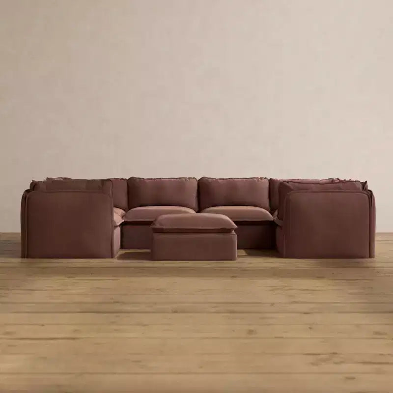 Anabei Modular Washable 6-Seater U-Sectional Sofa + Ottoman | Memorix+ Seat & Contour Pillow