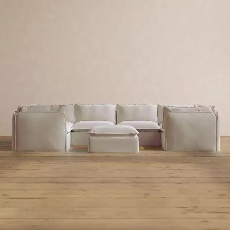 Anabei Modular Washable 6-Seater U-Sectional Sofa + Ottoman | Memorix+ Seat & Contour Pillow