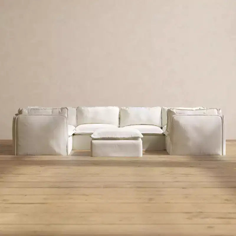 Anabei Modular Washable 6-Seater U-Sectional Sofa + Ottoman | Memorix+ Seat & Contour Pillow