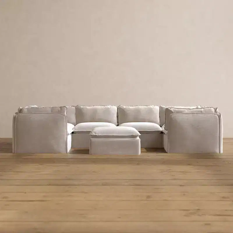Anabei Modular Washable 6-Seater U-Sectional Sofa + Ottoman | Memorix+ Seat & Contour Pillow