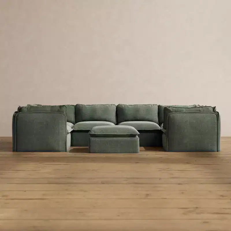 Anabei Modular Washable 6-Seater U-Sectional Sofa + Ottoman | Memorix+ Seat & Contour Pillow