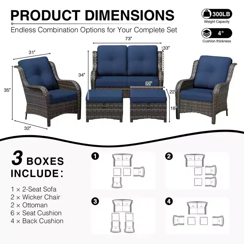 UPTIOT All-Weather Olefin Wicker Sofa Set with Multi-Functional Ottomans