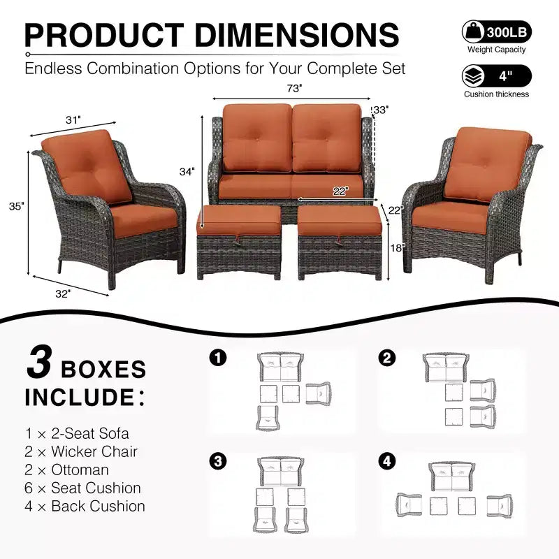 UPTIOT All-Weather Olefin Wicker Sofa Set with Multi-Functional Ottomans