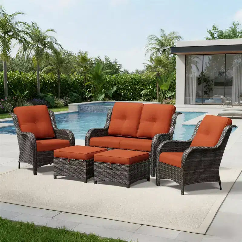 UPTIOT All-Weather Olefin Wicker Sofa Set with Multi-Functional Ottomans