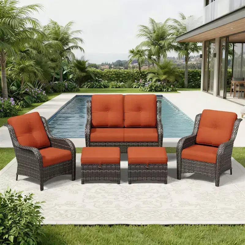 UPTIOT All-Weather Olefin Wicker Sofa Set with Multi-Functional Ottomans