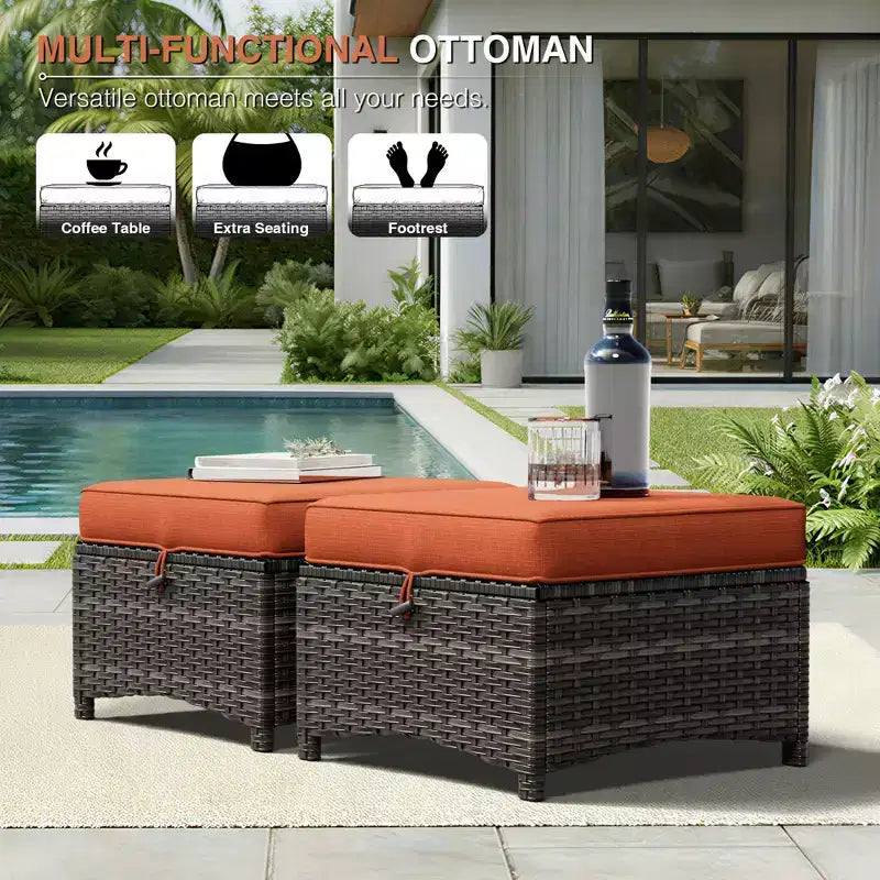 UPTIOT All-Weather Olefin Wicker Sofa Set with Multi-Functional Ottomans