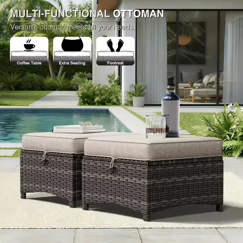 UPTIOT All-Weather Olefin Wicker Sofa Set with Multi-Functional Ottomans