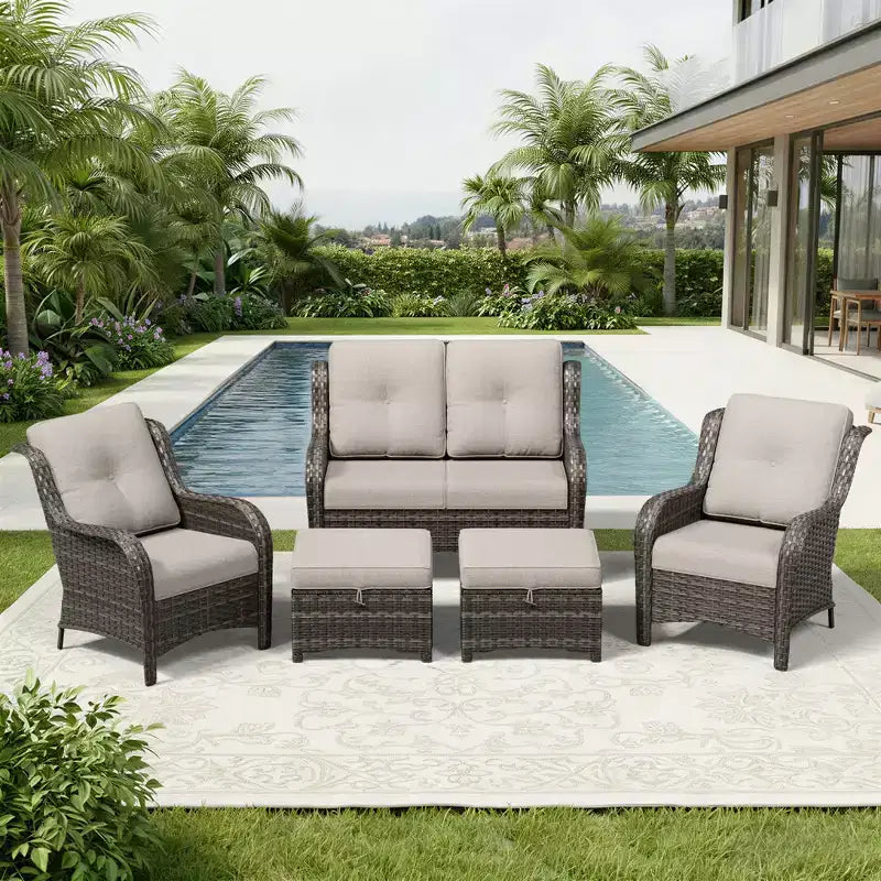 UPTIOT All-Weather Olefin Wicker Sofa Set with Multi-Functional Ottomans