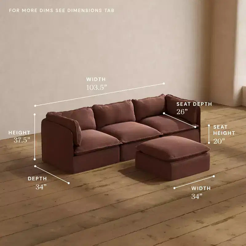 Anabei Modular Washable 3-Seater Sofa + Ottoman | Memorix+ Seat & Contour Pillow