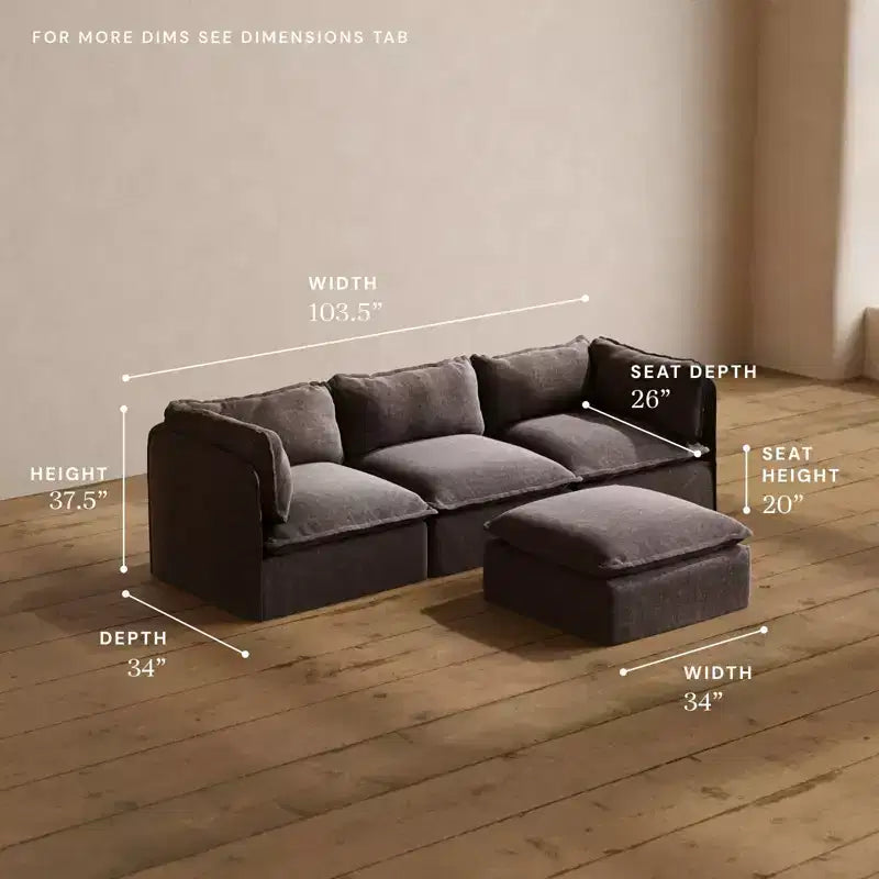 Anabei Modular Washable 3-Seater Sofa + Ottoman | Memorix+ Seat & Contour Pillow