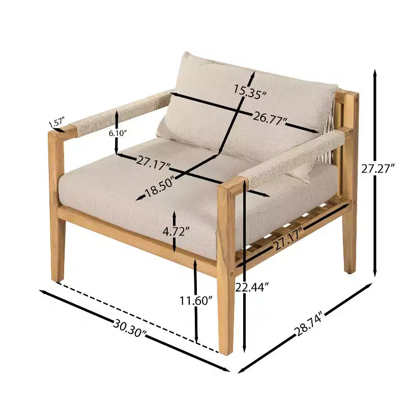 Christopher Knight Home Justina 3 Piece Outdoor Acacia Wood Rope Chair with Ceramic Tile End Table