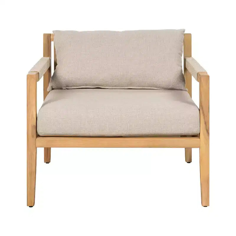 Christopher Knight Home Justina 3 Piece Outdoor Acacia Wood Rope Chair with Ceramic Tile End Table