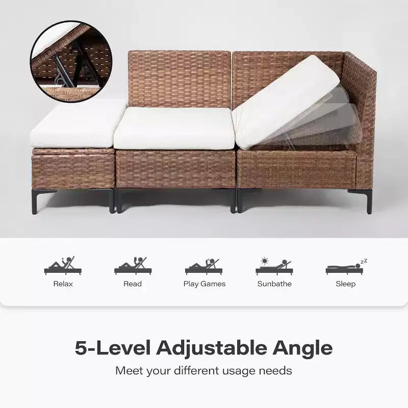LAUSAINT HOME 8 Pieces Outdoor Patio Furniture Set, PE Wicker Sectional Conversation Sofa with Adjustable Backrests, Storage Ottoman