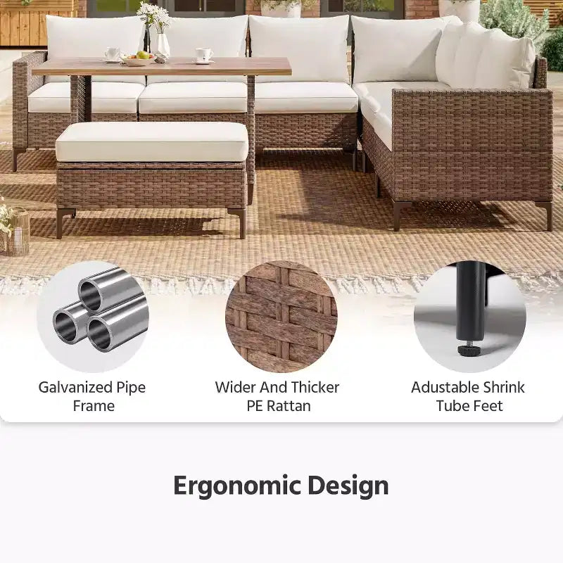 LAUSAINT HOME 8 Pieces Outdoor Patio Furniture Set, PE Wicker Sectional Conversation Sofa with Adjustable Backrests, Storage Ottoman