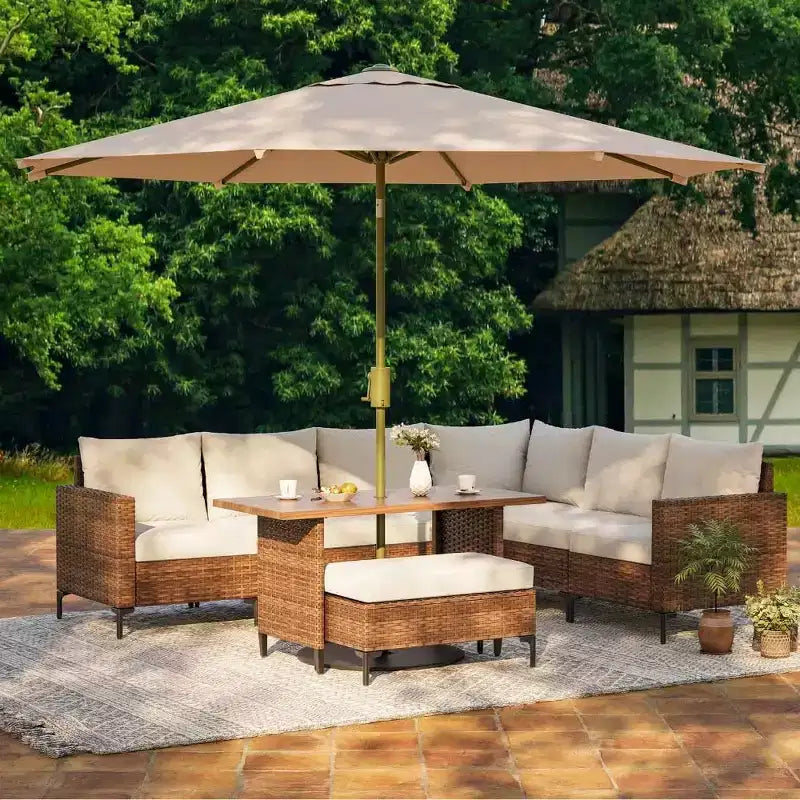 LAUSAINT HOME 8 Pieces Outdoor Patio Furniture Set, PE Wicker Sectional Conversation Sofa with Adjustable Backrests, Storage Ottoman