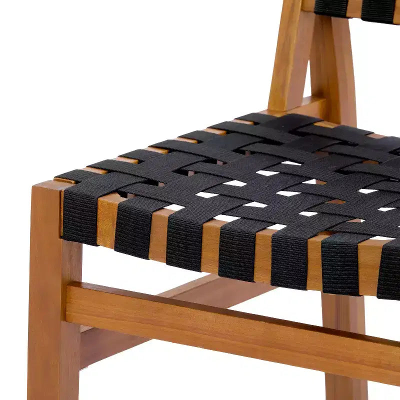 Christopher Knight Home Ratchanon Modern 7 Piece Acacia Wood Patio Side Chairs with PE Woven Rope and Slatted Table