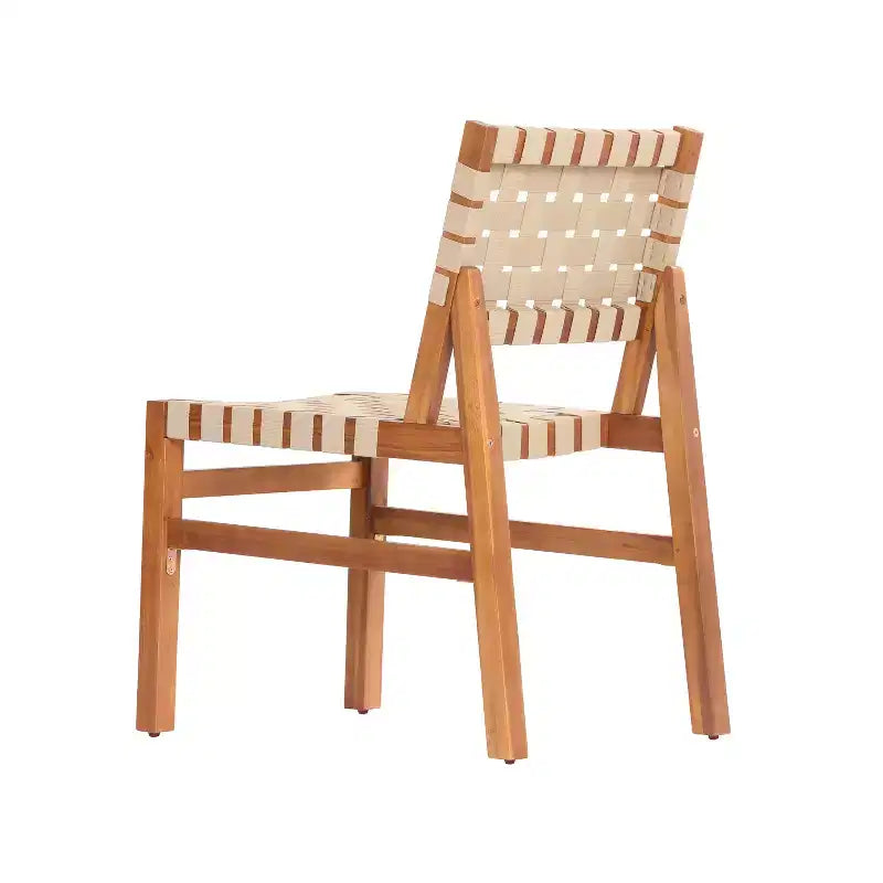 Christopher Knight Home Ratchanon Modern 7 Piece Acacia Wood Patio Side Chairs with PE Woven Rope and Slatted Table