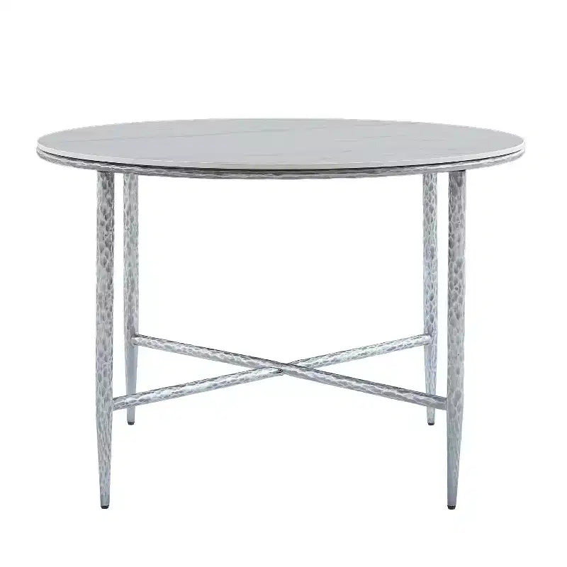 Christopher Knight Home Valeska 5 Piece Industrial Luxe Hand-Forged Sintered Stone Dining Table with Upholstered Dining Chairs