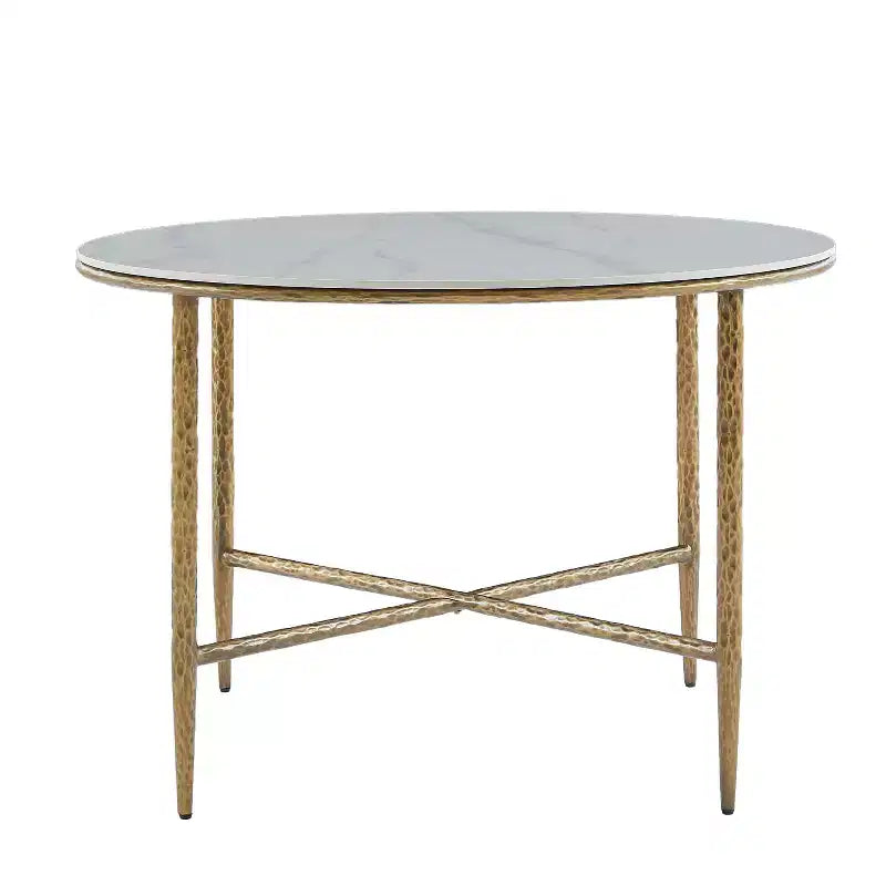 Christopher Knight Home Valeska 5 Piece Industrial Luxe Hand-Forged Sintered Stone Dining Table with Upholstered Dining Chairs
