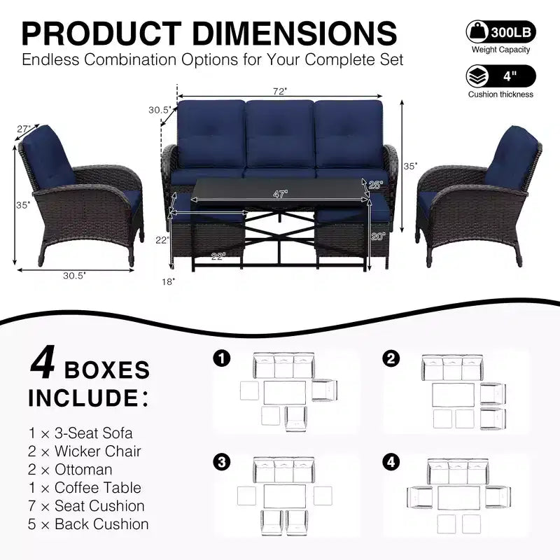 UPTIOT Premium Outdoor Patio Set with Coffee Table & High-Density Cushions for Garden Relaxation