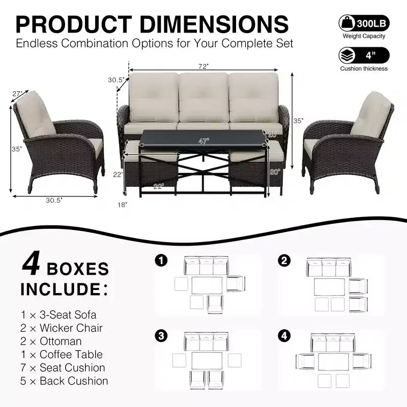 UPTIOT Premium Outdoor Patio Set with Coffee Table & High-Density Cushions for Garden Relaxation