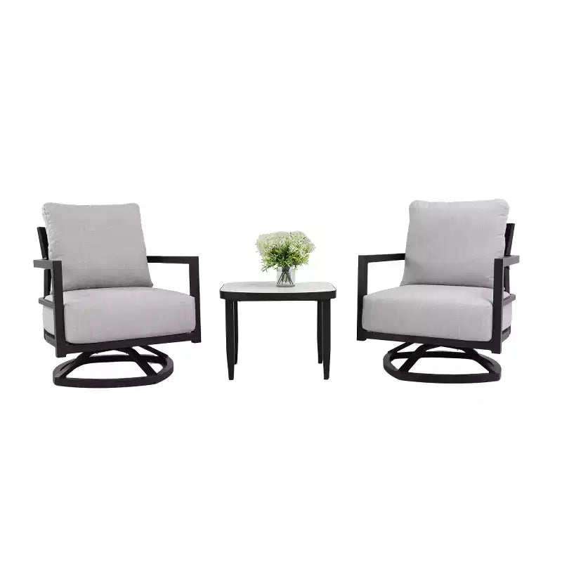 Aluminum Patio Swivel Chair Set of 3, Outdoor Patio Furniture Set with Sunbrella Cushions and Side Table for Deck, Garden or Balcony-Panipeachy