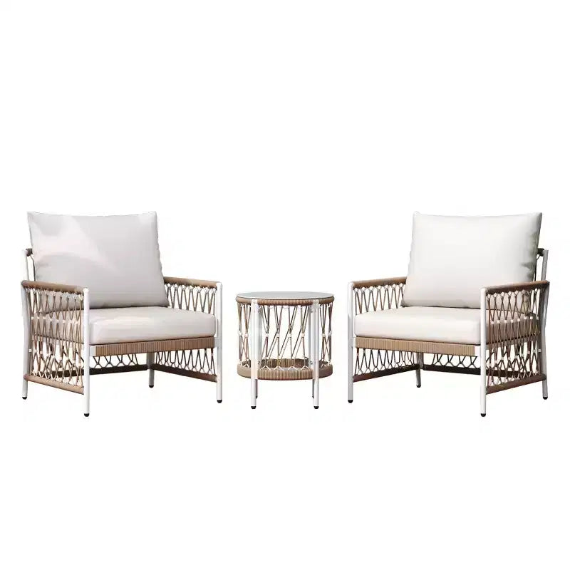 3-PCS Boho Patio Furniture Set with 2 Lounge Chairs & Glass Top Side Table, Outdoor Conversation Set for Backyard or Poolside-Panipeachy