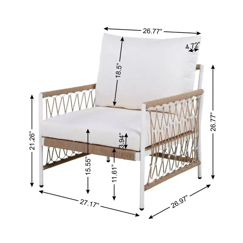 3-PCS Boho Patio Furniture Set with 2 Lounge Chairs & Glass Top Side Table, Outdoor Conversation Set for Backyard or Poolside-Panipeachy