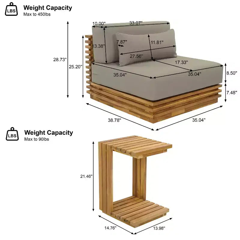 Christopher Knight Home Weston Patio Modern Acacia Wood Club Chair and Side Table 2-Piece Chat Set with Cushions