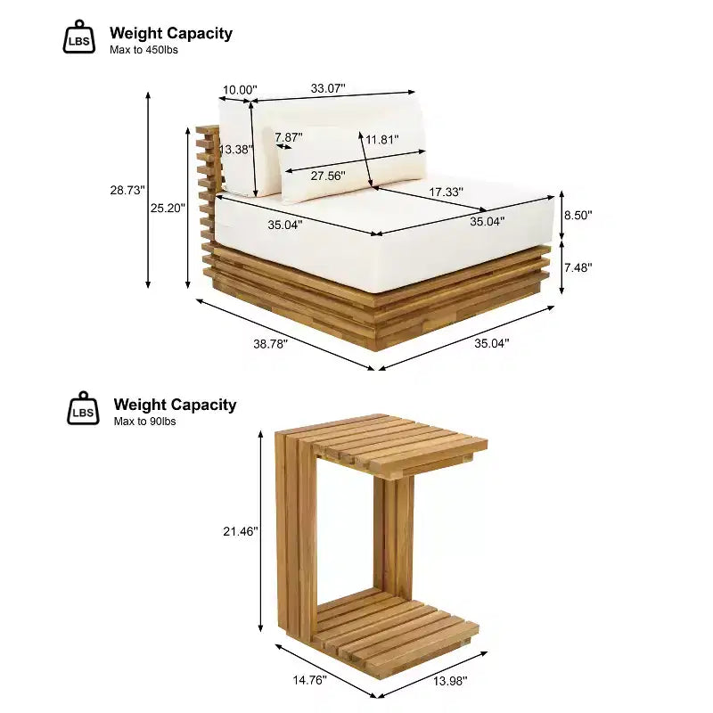 Christopher Knight Home Weston Patio Modern Acacia Wood Club Chair and Side Table 2-Piece Chat Set with Cushions