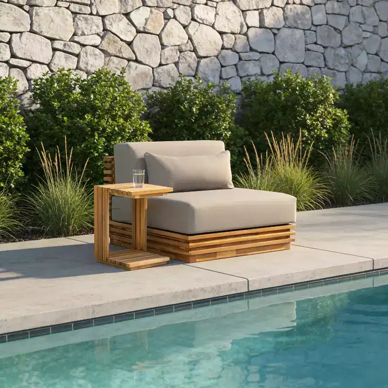 Christopher Knight Home Weston Patio Modern Acacia Wood Club Chair and Side Table 2-Piece Chat Set with Cushions