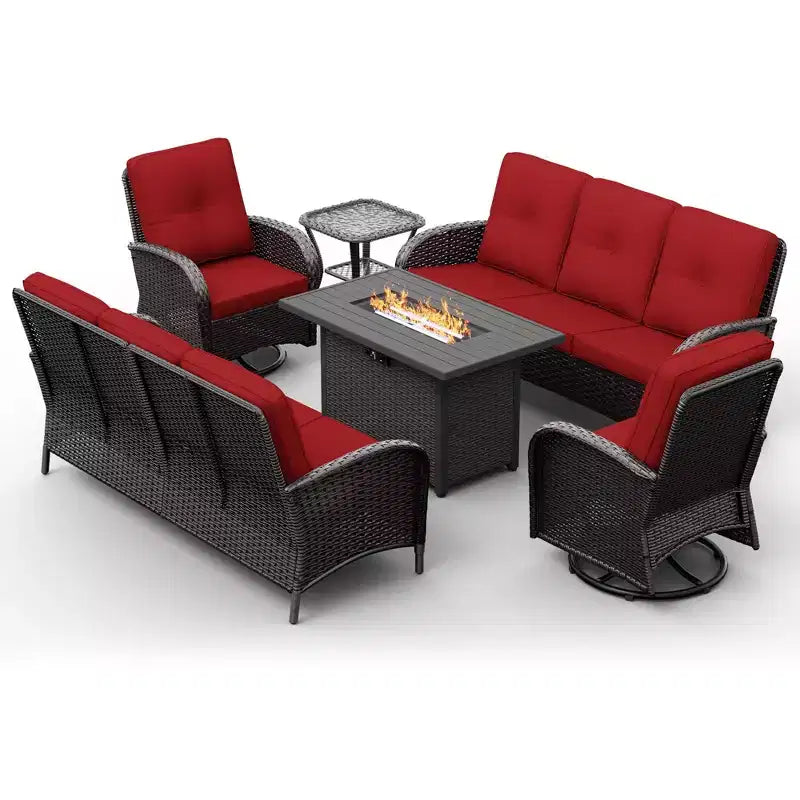 UPTIOT 6-Piece Outdoor Patio Set with Fire Pit Table, Two 3-Seat Sofas, Swivel Chairs & Side Table for Large Gatherings