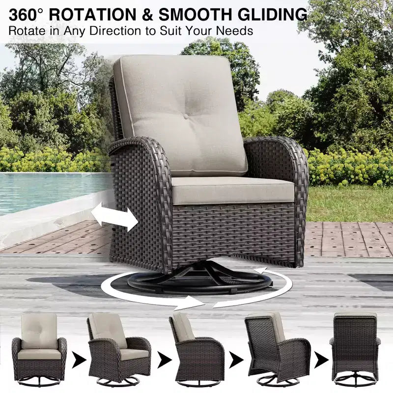 UPTIOT 8-Piece Outdoor Patio Set with 3-Seat Sofa, Swivel Chairs, Wicker Chairs, Ottomans & Side Table for Ultimate Comfort