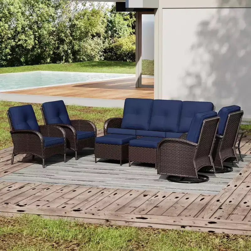 UPTIOT 8-Piece Outdoor Patio Set with 3-Seat Sofa, Swivel Chairs, Wicker Chairs, Ottomans & Side Table for Ultimate Comfort