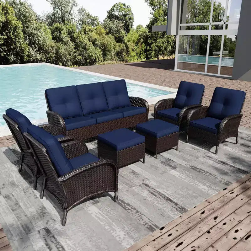 UPTIOT 8-Piece Outdoor Patio Set with 3-Seat Sofa, Swivel Chairs, Wicker Chairs, Ottomans & Side Table for Ultimate Comfort