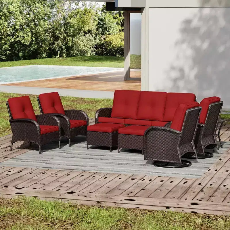 UPTIOT 8-Piece Outdoor Patio Set with 3-Seat Sofa, Swivel Chairs, Wicker Chairs, Ottomans & Side Table for Ultimate Comfort