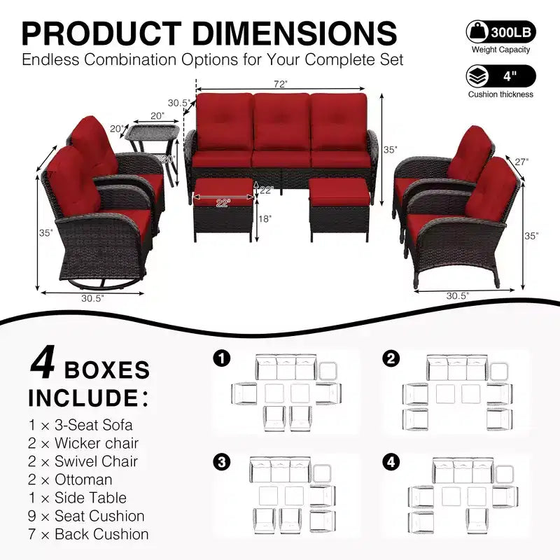 UPTIOT 8-Piece Outdoor Patio Set with 3-Seat Sofa, Swivel Chairs, Wicker Chairs, Ottomans & Side Table for Ultimate Comfort