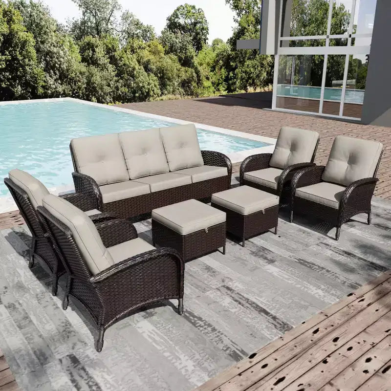 UPTIOT 8-Piece Outdoor Patio Set with 3-Seat Sofa, Swivel Chairs, Wicker Chairs, Ottomans & Side Table for Ultimate Comfort