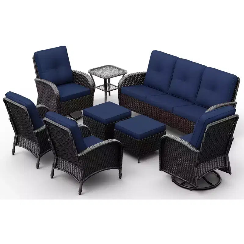 UPTIOT 8-Piece Outdoor Patio Set with 3-Seat Sofa, Swivel Chairs, Wicker Chairs, Ottomans & Side Table for Ultimate Comfort