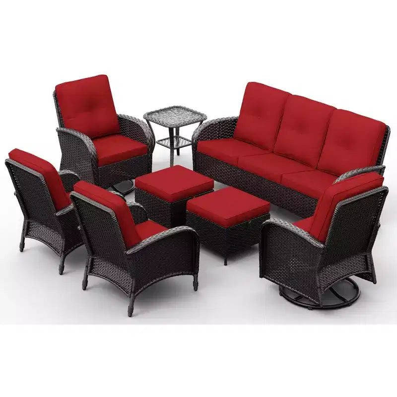 UPTIOT 8-Piece Outdoor Patio Set with 3-Seat Sofa, Swivel Chairs, Wicker Chairs, Ottomans & Side Table for Ultimate Comfort